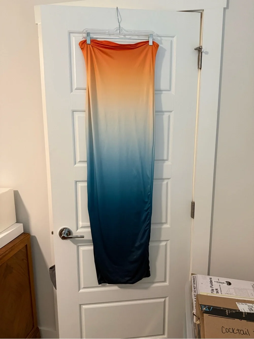 SHEIN Ombre Strapless Maxi Dress in Orange, Teal and Navy